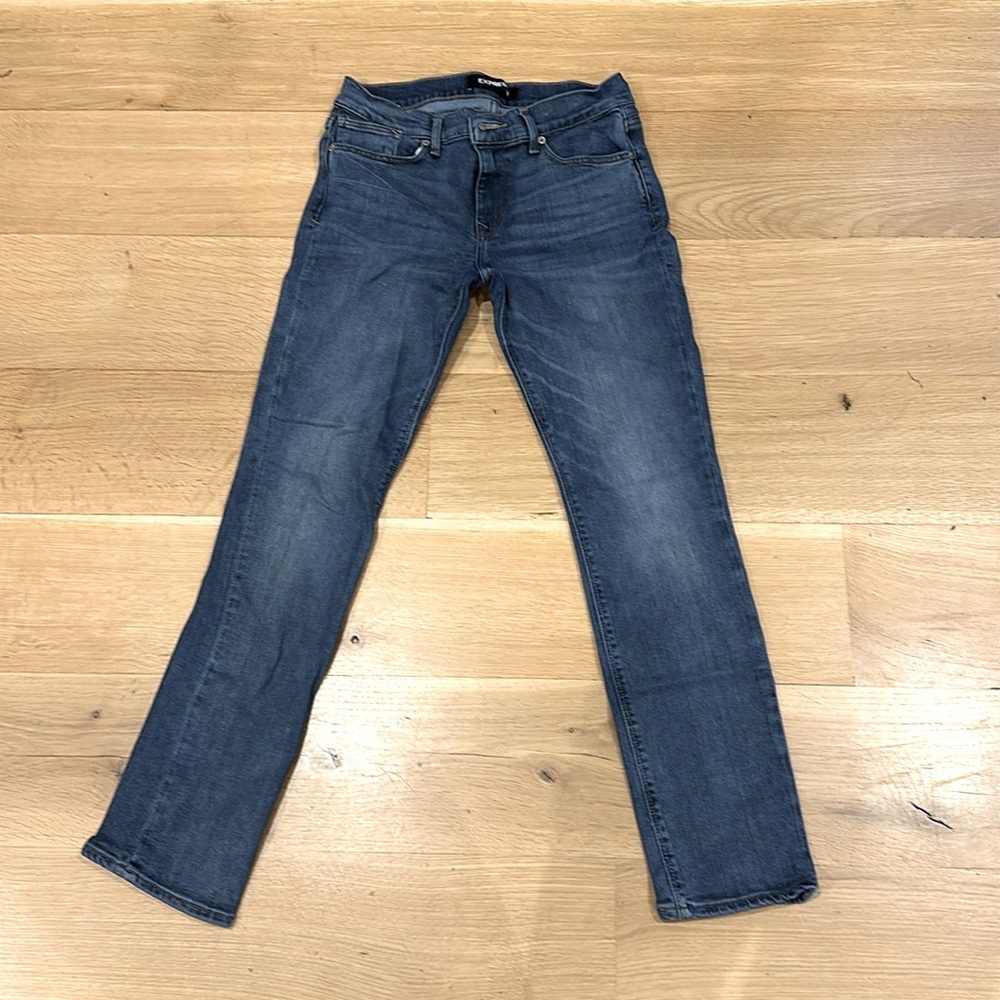 Express Medium Wash Skinny Mid Rise Jeans